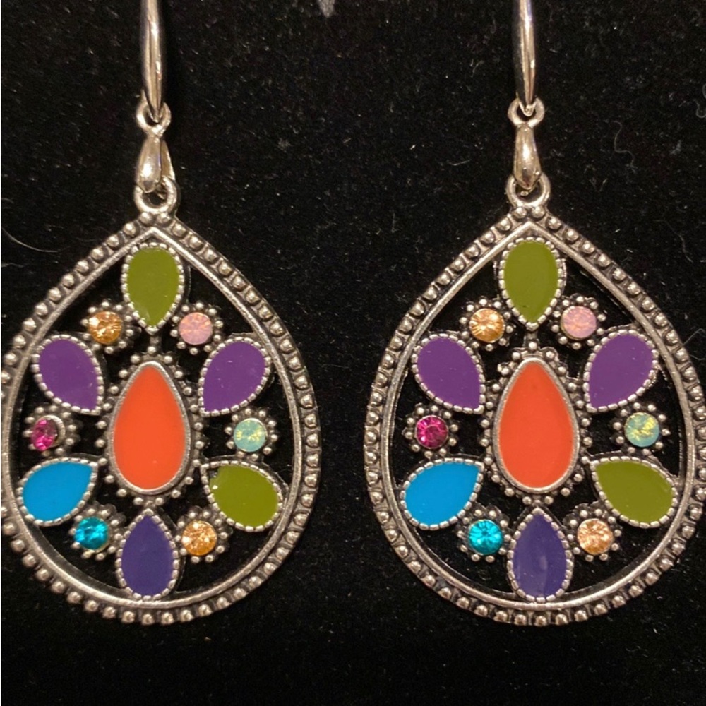 Beautifully SW style Dangles w/ Enamel & Bi-cone Crystals 14KGP Earwires- READ